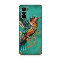 Xiaomi Poco F3 Uyumlu Turkuaz Zeminde Sinek Kuşu Desenli Silikon Kılıf Çok Renkli