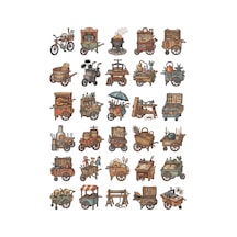 30 Adet Nostaljik Seyyar Zanaatkar Sticker Seti - Ajanda, Defter, Laptop İçin Çok Renkli