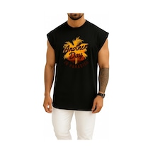 Oversize Başka Zaman Belki Cennette Karşılarışırız Göğüs Tasarımlı Atlet Siyah