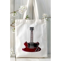 Art Hediye Jazz Gitar Baskılı Bez Çanta Kişiye Özel Model 2 Çok Renkli