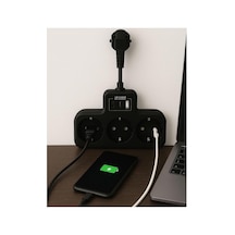 Yüksek Voltaj Korumalı Priz, Duvar Tipi Kısa Kablolu Priz Çoğaltıcı, 3x Soket, 2x Type-c, 1x Usb, 16a, 3680w, 1050 Joule, Çocuk Korumalı, Isıya Dayanıklı Yapı Siyah kablosuz