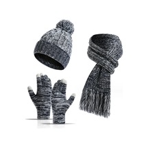 Erkek Kış Sıcak Şapka Atkı Ve Dokunmatik Ekran Eldiveni Kış Şapkası Kaymaz Kış Eldiveni Koyu Mavi