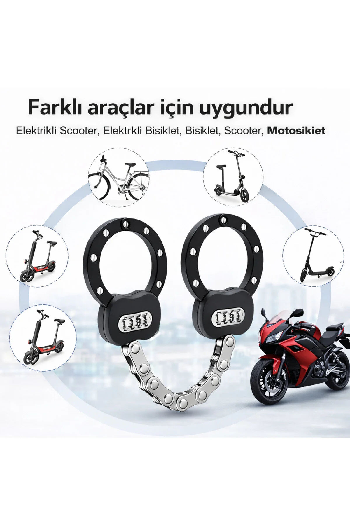 Sertleştirilmiş Çelik Scooter & Bisiklet Güvenlik Kilidi Anti-hırsızlı Siyah