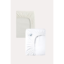 Bej - Beyaz Renk %100 Pamuk Penye Bebek Çarşafı 60x120cm - Lastikli Bebek Çarşafı 2'li Bej - Beyaz - 860728279