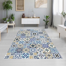 Rovigo Home Dijital Baskı Yıkanabilir Kaymaz Taban Salon Halısı Rvg1878-sd166 Mavi