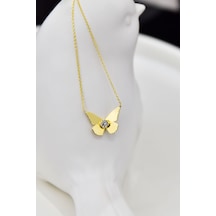 Papatya Silver 925 Ayar Gümüş Gold Kaplama Zirkon Taşlı Kelebek Kolye