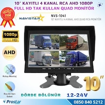 Kayıtlı 10 İnç 4 Kanal Full Hd Tak Kullan Quad Ahd Analog Uyumlu Rca Av Araç Monitörü 12-24v