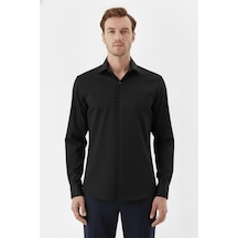 Sabri Özel Erkek Siyah Dar Kesim Slim Fit %100 Pamuk Dokuma Uzun Kollu Klasik Yaka Gömlek