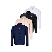 Dörtlü Set G674 Dewberry Erkek Gömlek-siyah-beyaz-lacivert-bej Siyah-beyaz-lacivert-bej