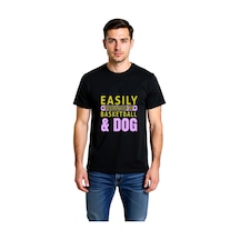 Paybuy Erkek Basketbol Köpek Baskılı Günlük Tişört Crew Yaka Kısa Kol %1 Siyah