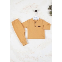 Babydonat Çizgili Kumaş Pamuk Unisex Takım 2'li Hardal