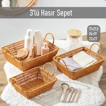 Porsima 301d 3lü Düzenleyici Dikdörtgen Hasır Sepet Seti Ekmeklik