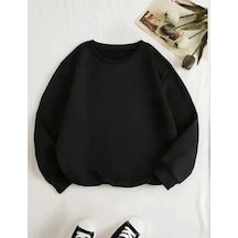 Üç İplik Biskilet Yaka Basic Sweatshirt - Siyah
