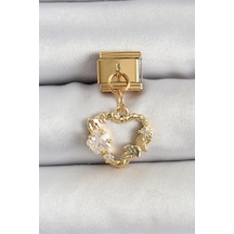 316l Çelik Sallantılı Zirkon Taşlı Model Gold Renk Charm - Özel Seri Bzsurn010565 Altın