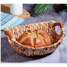 Wicker Serisi Bezli Oval Ahşap Kulplu Hasır Ekmek Sepeti A