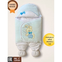 Bebek Dış Kundak Battaniyesi Kadife Ayıcıklı Ayaklı Bebek Kundağı Unisex Hastane Çıkışı Hediyelik Mavi