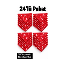Herşeynota 24 Lü Türk Bayrağı Desenli Kırmızı %100 Pamuk Fular Bandana 52x52 Cm Çok Renkli