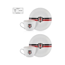 Beşiktaş Lisanslı Çizgili 2'li Çay Fincan Takımı Beyaz - Siyah