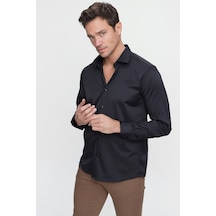 Morven Slim Fit Düz Sert Yaka Uzun Kollu Gömlek Siyah