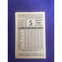 5 Aralık 2001 Takvim Yaprağı - Nostalji Koleksiyonluk Takvim Yaprağı