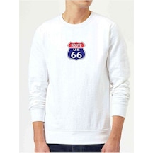 Route 66 Logo Baskılı Beyaz Erkek Örme Sweatshirt