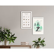 Bk Home Coffee Tasarımlı Dekoratif 2'Li Ahşap Beyaz Çerçeveli Tab (551048013)
