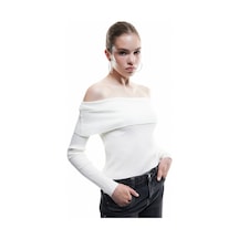 Koton Madonna Yaka Uzun Kollu Slim Fit Triko Kazak Ekru 6wal90019ht