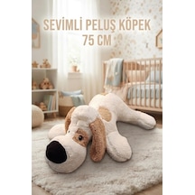 Yatan Peluş Köpek 75 Cm Sevimli Ve Konforlu Uyku Yastığı Ve Sarılma Arkadaşı Dekoratif Oyuncak Ekru