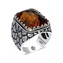 ​Gümüş Kahverengi Zirkon Taşlı Kare Erkek Yüzük (510933447)