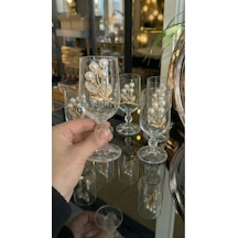 Çnr Home Collection 6 ' Lı Inci Çiçek Detayli Gold Metal Süslemeli Ayakli Cam Kahve Yani Bardak Seti Altin