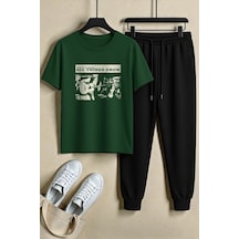 Uyguntarz Unisex All Things Grow Tasarım Baskılı Tshirt - 2'li Eşofman Takımı Yeşil