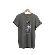 Türkiye Bozkurt Göktürkçe Türk Yazısı Ve Kurt Baskılı Regular Fit %100 Pamuk Gri T-shirt Antrasit