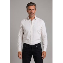 Bisse Bej Regular Fit Pamuk Keten Birit Yaka Gömlek Gmktna122009 D07