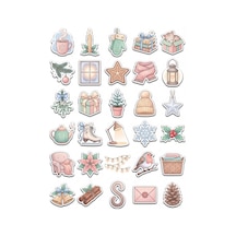 30 Adet Pastel Renkli Kış Temalı Sticker Seti - Planner Defter Laptop İçin Estetik Paket Çok Renkli