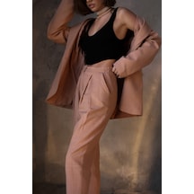 Ponte Somon Keten Blazer Ceket Takım Somon Ponte Somon Keten Blazer Ceket Takım Somon