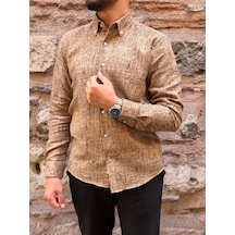 Slim Fit Uzun Kol Müslin Dijital Baskılı Hediye Kutulu Erkek Gömlek Fs-004599 - Kahverengi-3363