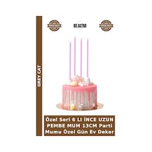 Özel Seri 6 Lı İnce Uzun Pembe Mum 13cm Parti Mumu Özel Gün Ev Dekor