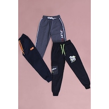 3'lü Farklı Baskı Detaylı,beli Lastikli Erkek Çocuk Eşofman Altı Çok Renkli