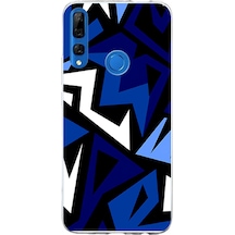 Huawei Y9 Prime 2019 Uyumlu Modern Mavi Geometrik Mozaik Baskılı Silikon Kılıf Renkli