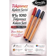1010 Tükenmez Kalem Seti 1.0 Mm Mavi Kırmızı Siyah Uzun Ömürlü Ofis & Okul Kalemi 9 Lu Set Beyaz