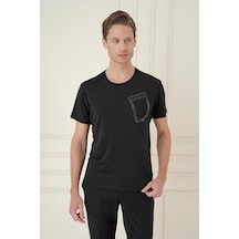Efor Comfort Fit Bisiklet Yaka Cep Baskılı Casual Siyah Tişört Ts 897 Siyah