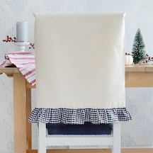 Bimotif Siyah-beyaz Pötikare Fırfırlı Krem Ham Bez Sandalye Kılıfı, 47x52 Cm 2 Adet