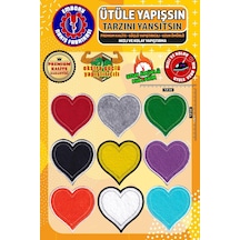 Ütü İle Yapışan Arma Yama, Renkli Kalp Set 9 Adet Ütüyle Yapışan Nakış Dokuma Aplike Patch