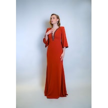 Crystalia Hazel Dress Krep Kumaş Taş İşlemeli - Tarçın Tarçın