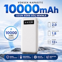 10000 Mah Powerbank 4 Ü 1 Arada Kablolu Taşınabilir Şarj Cihazı Dijital Göstergeli Type-c Micro Usb Lightning Usb-a Uyumlu Beyaz