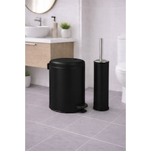 Siyah 2'li Banyo Seti - Metal Çöp Kovası 3 Lt Ve Wc Fırçası Takımı Elit 7200 Siyah