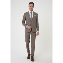 Efor Slim Fit Çift Yırtmaç Dokulu Esnek Klasik Vizon Takım Elbise Tk 915 Vizon