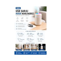 Neo Şarjlı Hava Nemlendirici 300ml Rgb Işıklı Type-c Buhar Makinesi Sessiz Ortam Nemlendirici Aroma Difüzörü 1 Adet Filtre Hediye