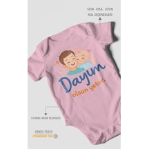 Morivokids Dayım Olsun Yeter Kısa Kollu Bebek Body %100 Pamuk Koyu Pembe