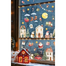 Yılbaşı Cam Sticker Seti 35+ Parça Büyük Boy Noel Pencere Süsleri Çıkart & Yapıştır Çocuk Odası Salon Vitrin Dijital Baskı